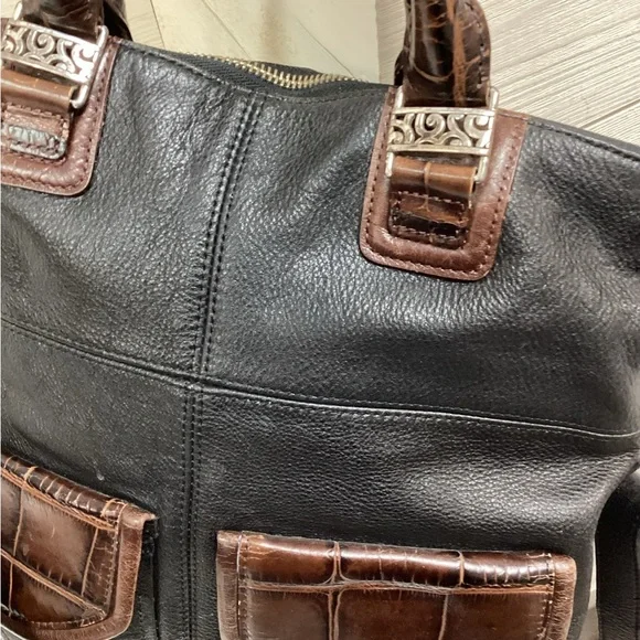 Brighton Black & Brown Leather Tote Bag with Silver Hardware - Picture 4 of 8
